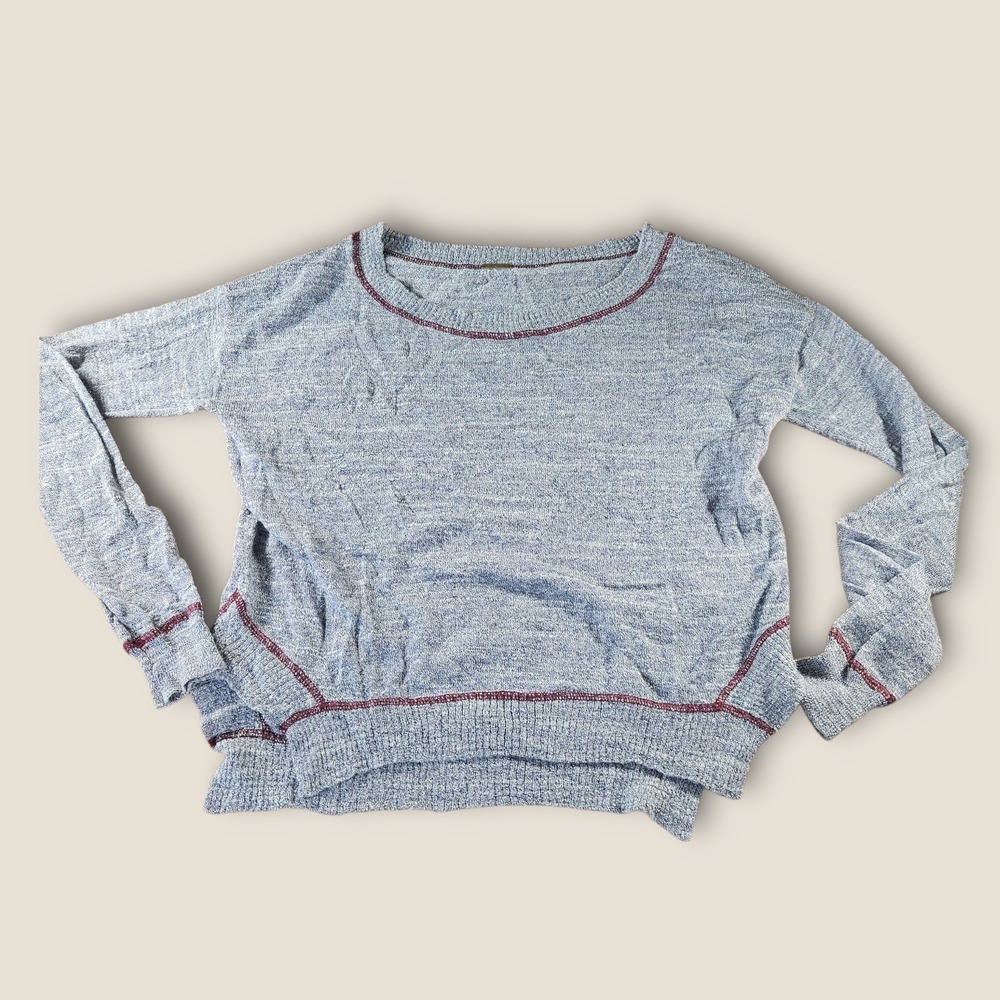FP Beach Road Trip‎ Pullover Lightweight Knit Top Blue/Gray Red Trim Size est S
